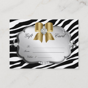 Salon Spa Gift Card Valentine's Zebra Silver Gold