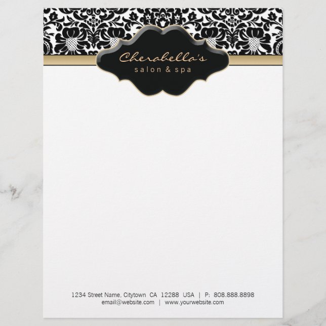 Salon Spa Letterhead Damask Beige (Front)