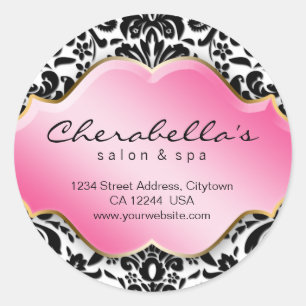 Salon Spa Sticker Pink Black White Floral Damask