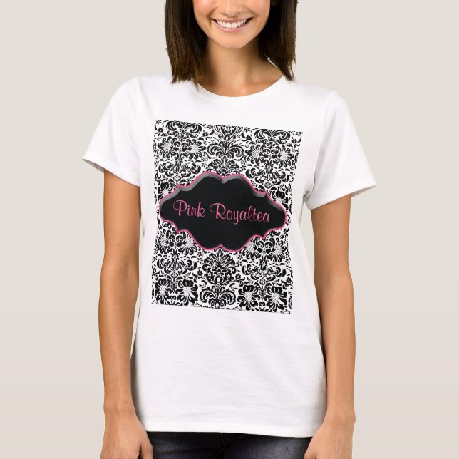 Salon Spa T Shirt Damask Black White Pink (Front)