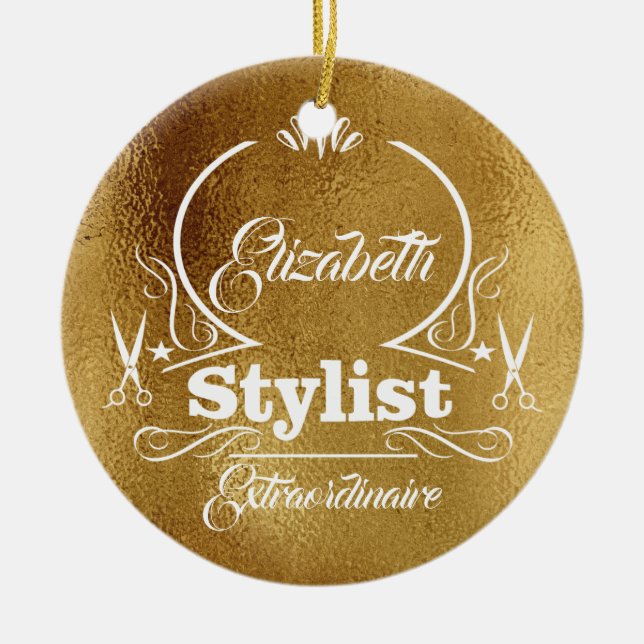 Salon Stylist Hairdresser Monogram Modern Gold Ceramic Ornament (Front)