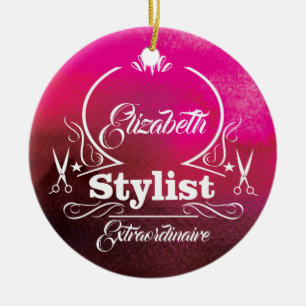 Salon Stylist Hairdresser Monogram Modern Pink Ceramic Ornament