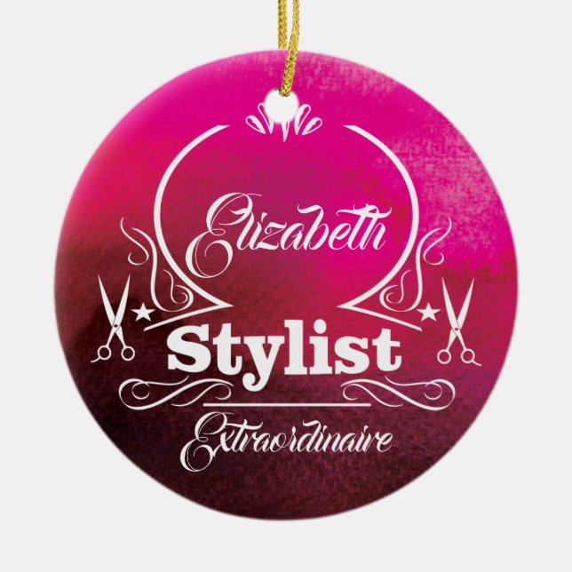 Salon Stylist Hairdresser Monogram Modern Pink Ceramic Ornament (Front)