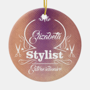 Salon Stylist Hairdresser Rose Gold Monogram  Ceramic Ornament
