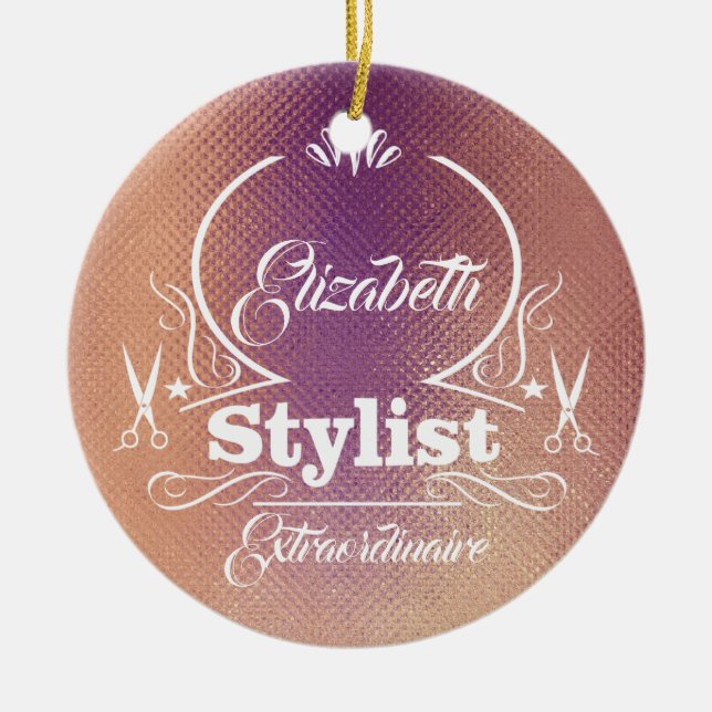 Salon Stylist Hairdresser Rose Gold Monogram  Ceramic Ornament (Front)