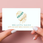 Salon Teal Gold Floral Updo Stylist Covid Safety Business Card<br><div class="desc">Salon Teal Gold Floral Updo Stylist Covid Safety Business Card. "With new Covid safety measures in place." Personalise this custom design with your own text,  logo,  and business details.</div>