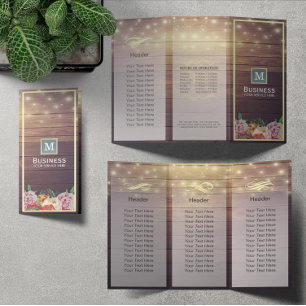 Salon Tri-Fold Brochures Wood Floral String Lights