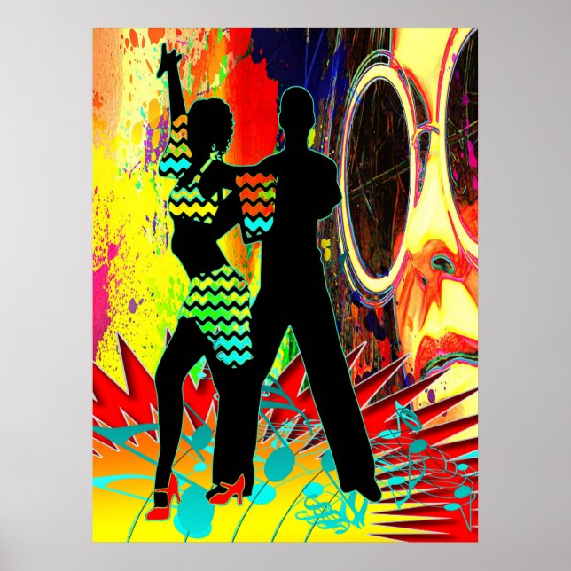 Salsa Dance Couple Neon Colours Poster (Front)