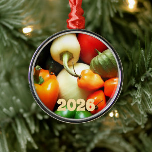 Salsa Items, Tomato, Peppers, Tomatillo, Onion Metal Ornament
