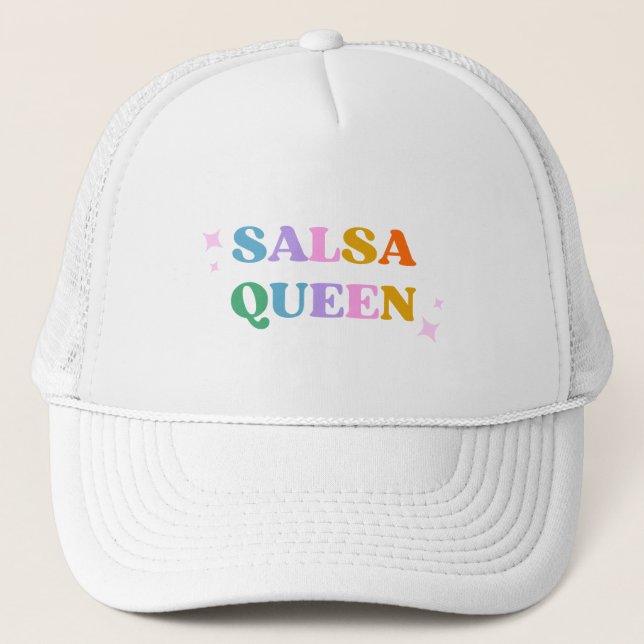salsa queen typography colourful retro modern trucker hat (Front)