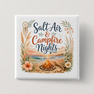 Salt Air & Campfire Nights Beach Bonfire Coastal 15 Cm Square Badge