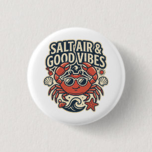 Salt Air & Good Vibes Retro Beach Button