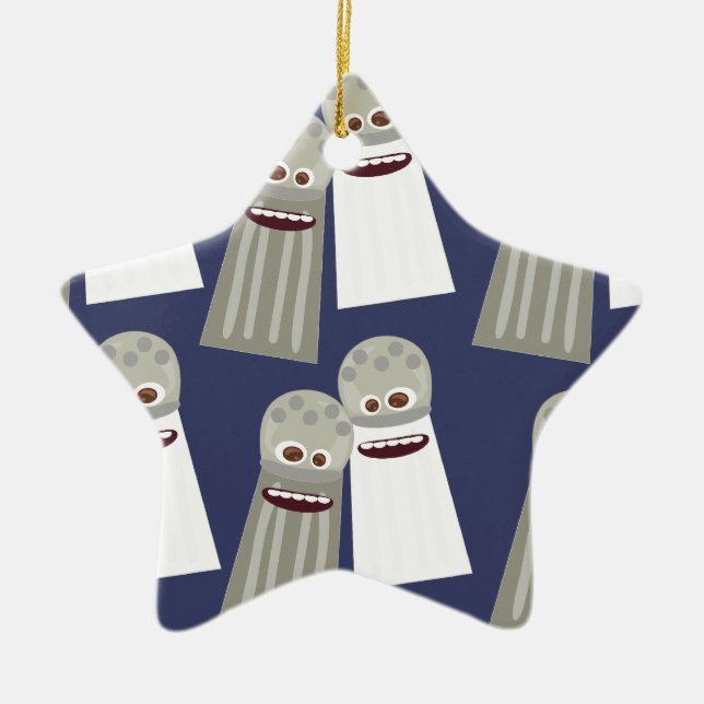 Salt and Pepper Cute Pattern Ceramic Ornament (Front)