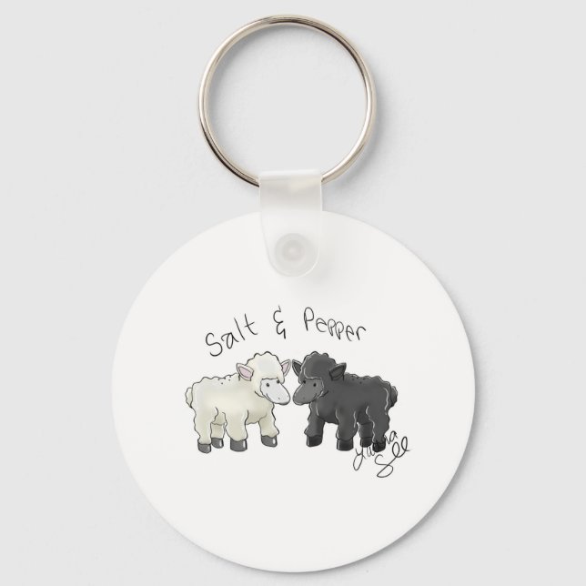 Salt and Pepper Sheep Salt Shakers Key Ring (Front)