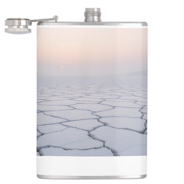 Salt Flats at Dawn: Ethereal Minimalist Landscape Hip Flask (Opened)