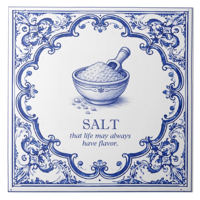 Salt Kitchen Blessing Blue Mediterranean Ceramic Tile (Front)