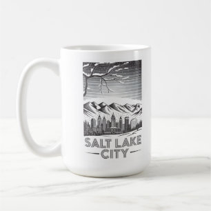 Salt Lake City Skyline Black and White Woodcut  Coffee Mug