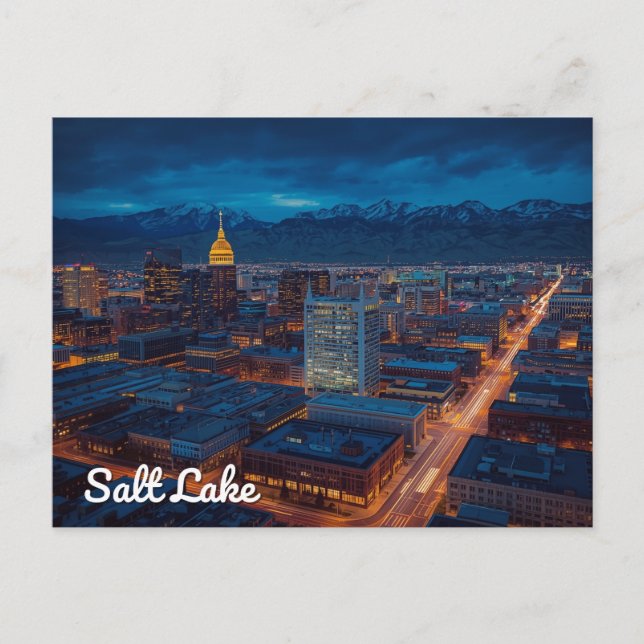 Salt Lake City Skyline Mountain View Postcard (Front)