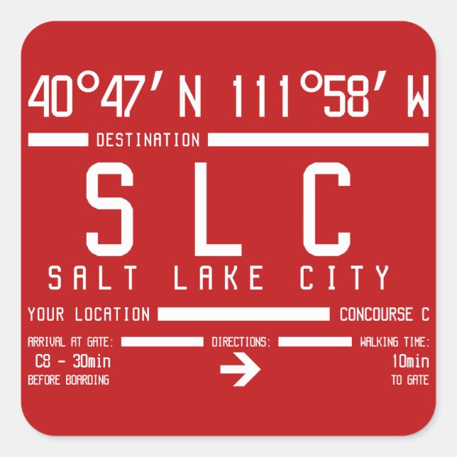 Salt Lake City SLC IATA Airport Code Square Sticker (Front)