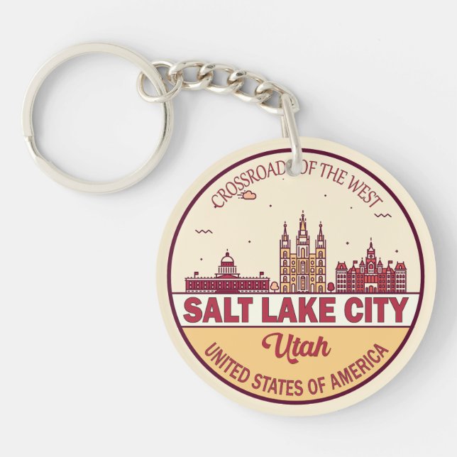 Salt Lake City Utah City Skyline Emblem Key Ring (Front)