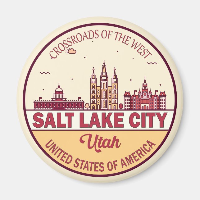 Salt Lake City Utah City Skyline Emblem Magnet (Front)