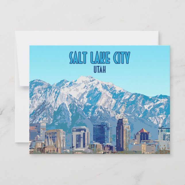 Salt Lake City Utah Downtown Vintage Flat Card (Front)