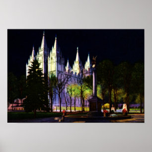 Salt Lake City Utah Mormon Temple at Night Poster
