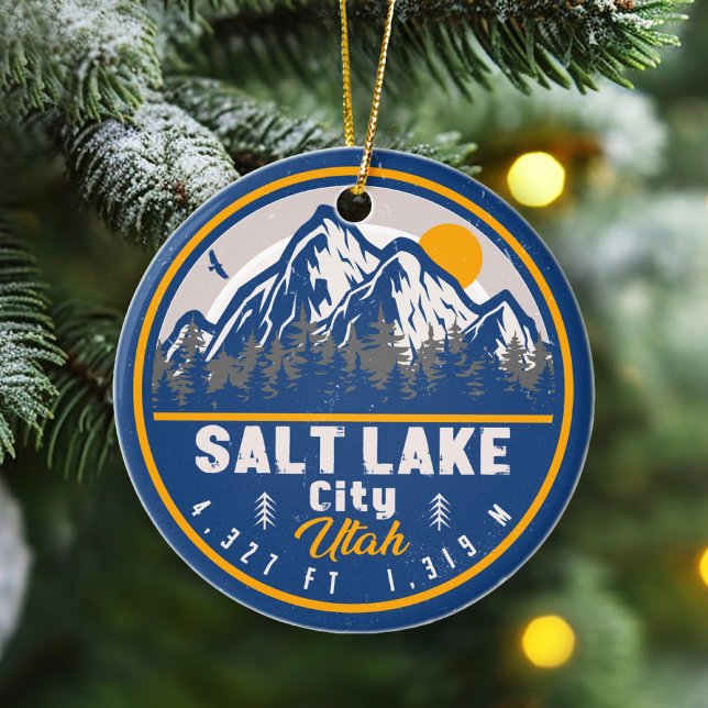 Salt Lake City Utah Retro Sunset Souvenirs 60s Ceramic Ornament (Creator Uploaded)