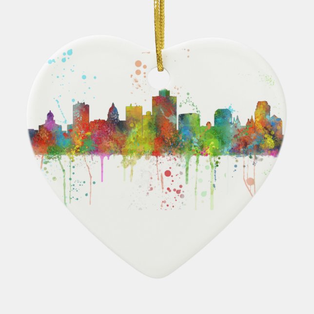 SALT LAKE CITY, UTAH SKYLINE CERAMIC TREE DECORATION (Front)