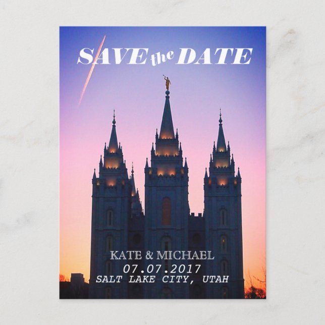 Salt Lake City, Utah Temple Wedding Save the Date Announcement Postcard (Front)