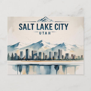 Salt Lake City Utah vintage watercolor Travel  Postcard