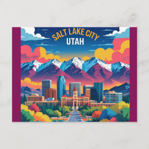 Salt Lake City Utah vintage watercolor Travel  Postcard