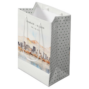 Salt Lake City, Utah Watercolor Landscape Wedding Medium Gift Bag