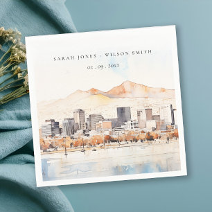 Salt Lake City, Utah Watercolor Landscape Wedding Napkin