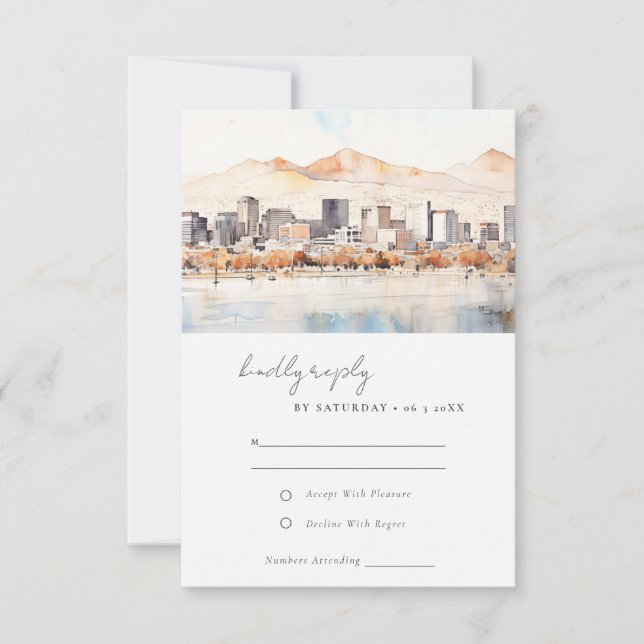 Salt Lake City Utah Watercolor Landscape Wedding RSVP Card (Front)