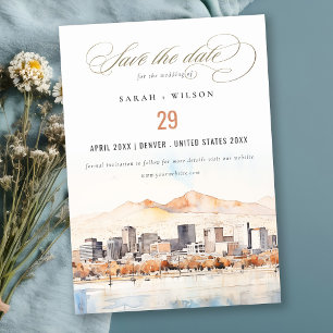 Salt Lake City, Utah Watercolor Landscape Wedding Save The Date