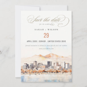 Salt Lake City, Utah Watercolor Landscape Wedding Save The Date