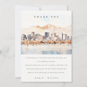 Salt Lake City, Utah Watercolor Landscape Wedding Thank You Card