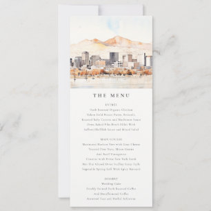 Salt Lake City, Utah Watercolor Scape Wedding Menu Invitation