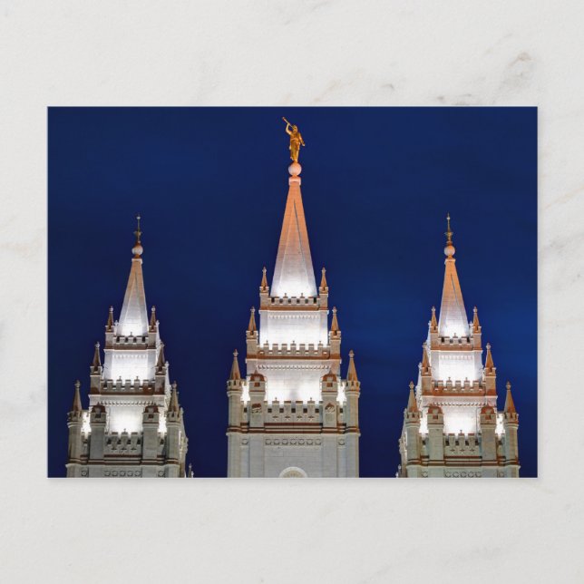 Salt Lake LDS Mormon Temple at Night Postcard (Front)