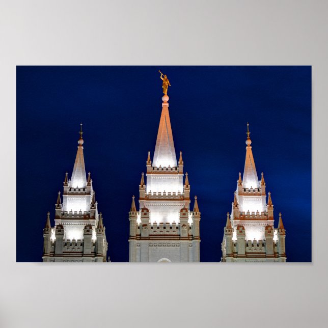 Salt Lake LDS Mormon Temple at Night Poster (Front)