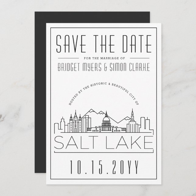 Salt Lake Wedding | Stylised Skyline Save the Date Invitation (Front/Back)