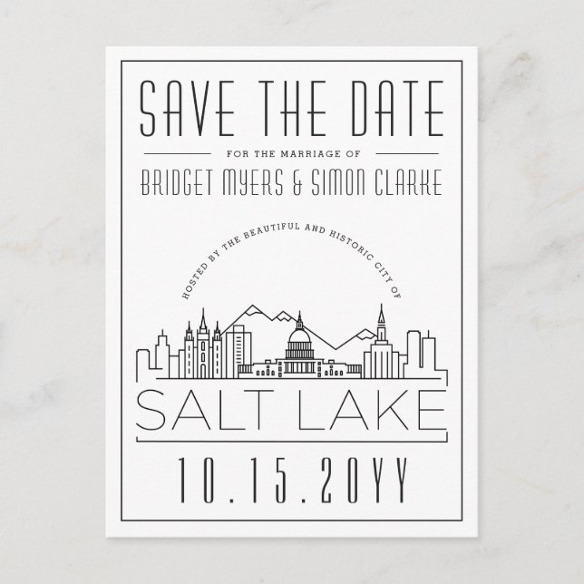 Salt Lake Wedding | Stylised Skyline Save the Date Postcard (Front)