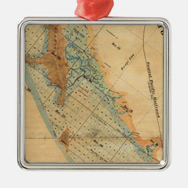 Salt marsh and tide lands map metal tree decoration (Front)