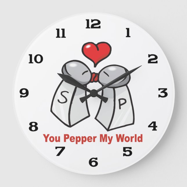 Salt n Pepper Shaker Valentines Large Clock (Front)