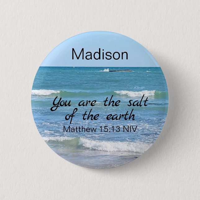 Salt of the Earth Photo of Ocean Bible Verse 6 Cm Round Badge (Front)