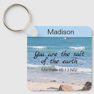 Salt of the Earth Photo of Ocean Bible Verse Key Ring