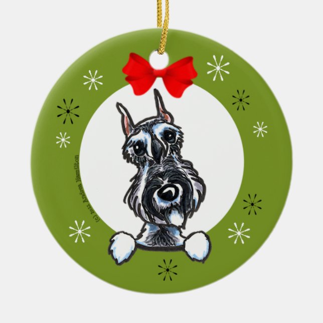 Salt Pepper Schnauzer Christmas Classic Ceramic Ornament (Front)