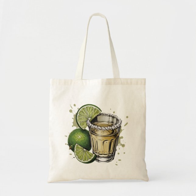 Salt Rim Tequila Shot with Lime Illustration Tote Bag (Front)