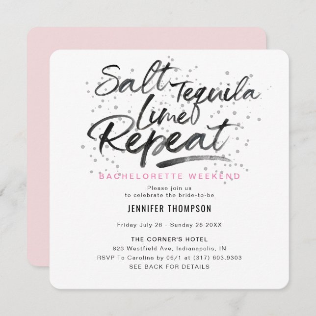 Salt Tequila Lime Repeat Bachelorette Party Invitation (Front/Back)
